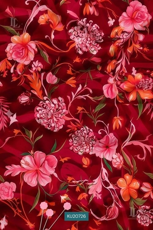 Bold Festive Floral Digital Print Fabric in Red Blossom Design