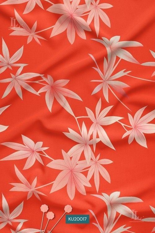 Bold Floral Digital Print Fabric in Orange Contemporary Nature Design