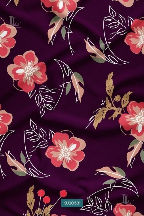 Bold Floral Digital Print Fabric in Plum Contemporary Design