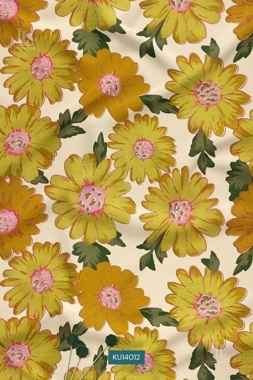Bold Floral Digital Print Fabric in Yellow Daisy Design