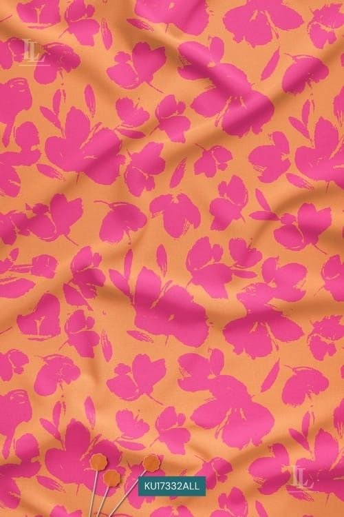 Bold Floral Nature Motif Digital Print Fabric in Pink and Ochre
