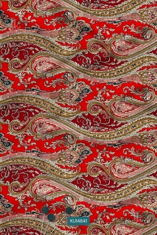 Bold Statement Paisley Digital Print Fabric on Red Base