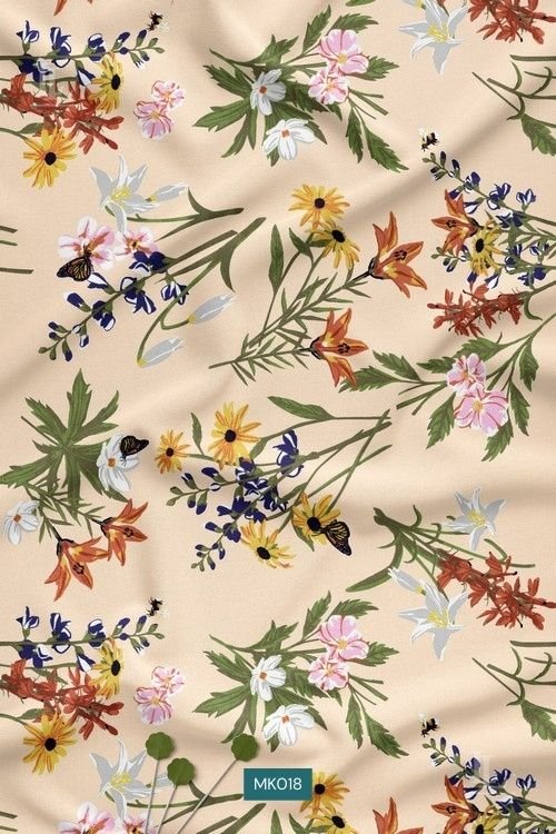 Contemporary Floral Digital Print Fabric in Beige Wildflower Design