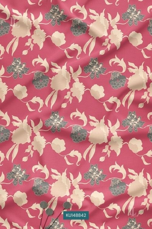 Coral Pink Contemporary Floral Digital Print Fabric