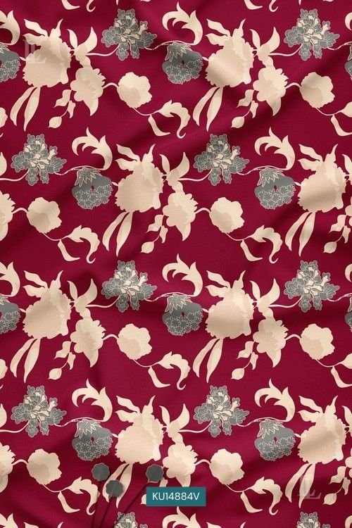 Crimson Contemporary Floral Digital Print Fabric