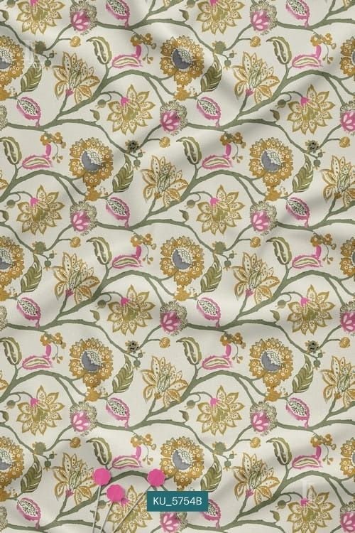 Elegant Floral Nature Motif Digital Print Fabric