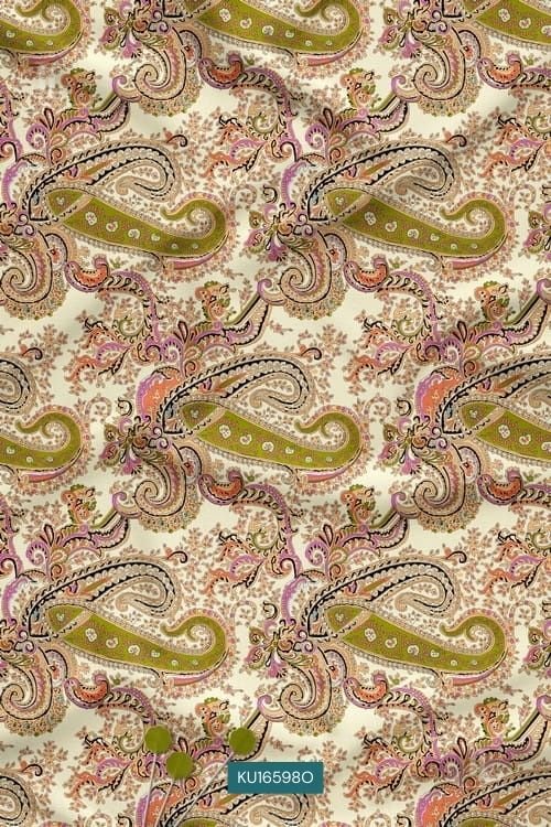 Elegant Paisley Nature Motif Digital Print Fabric in Earthy Tones