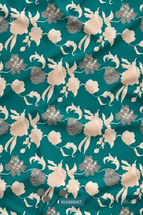 Emerald Teal Contemporary Floral Digital Print Fabric