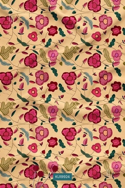 Ethnic Floral Digital Print Fabric in Beige and Pink Contemporary Pattern