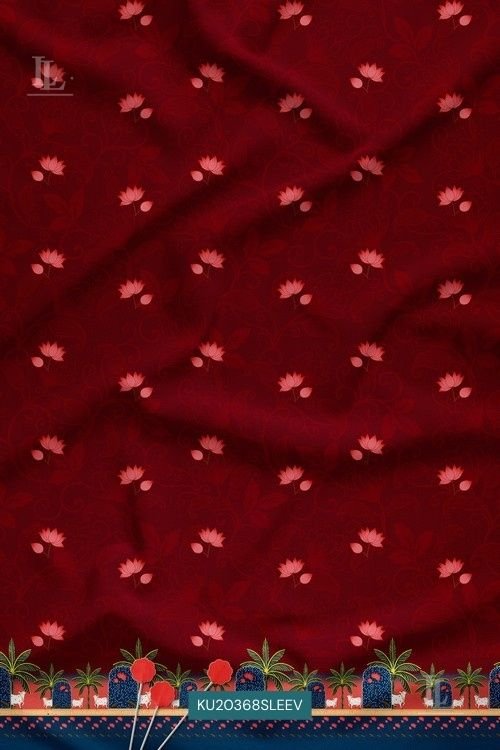 Festive Buti Digital Print Fabric in Red Ethnic Border Design