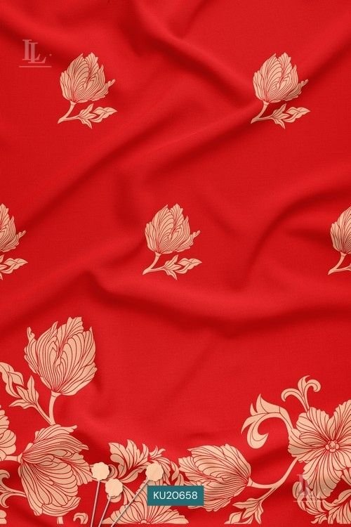 Festive Floral Digital Print Fabric in Red Mughal Buti Design