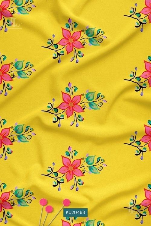 Floral Buti Digital Print Fabric in Yellow Festive Design