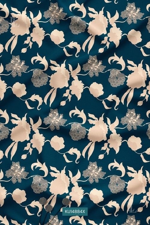 Teal Contemporary Floral Digital Print Fabric