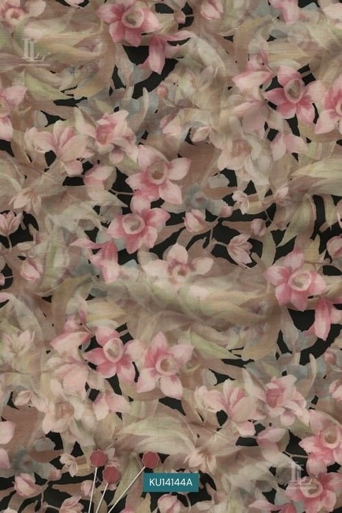 Floral Luxury Digital Print Fabric in Dark Pink Blossom Design