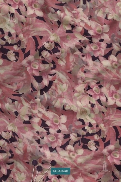 Floral Luxury Digital Print Fabric in Plum Pink Blossom Design