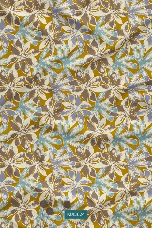 Floral Nature Motif Digital Print Fabric with Layered Petal Design