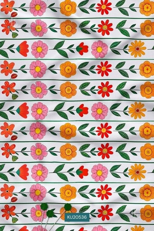 Floral Stripe Digital Print Fabric in White Contemporary Design