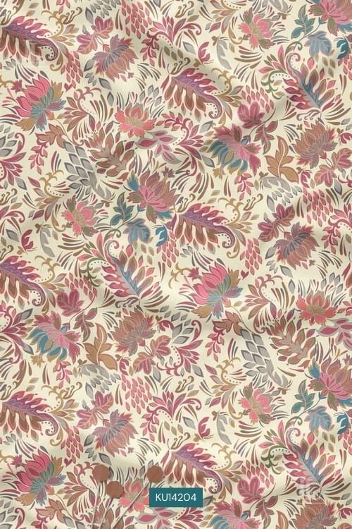 Floral Vintage Digital Print Fabric with Soft Botanical Motifs