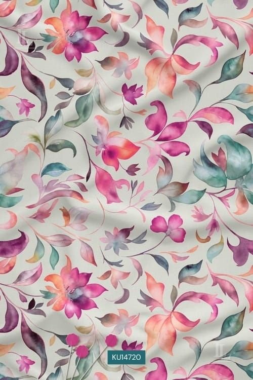 Floral Watercolor Digital Print Fabric in Pastel Tones