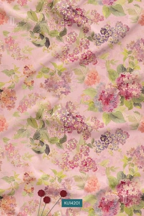 Floral Watercolor Digital Print Fabric in Soft Pink Bouquet Design