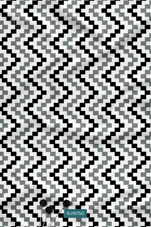 Geometric Zigzag Digital Print Fabric in Black and Grey Contemporary Pattern