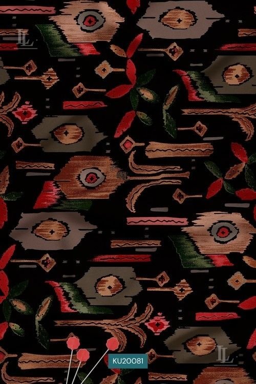Ikat Digital Print Fabric in Black Ethnic Contemporary Design
