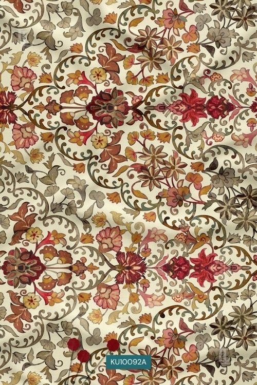 Traditional Mughal buti and paisley jaal digital print in rust and cream
