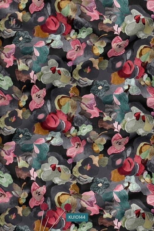 Dark base multicolor floral printed fabric