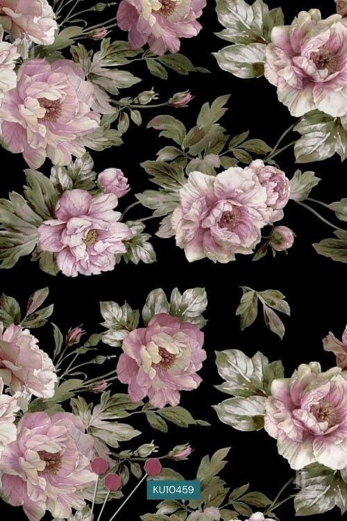Black base pink floral printed fabric