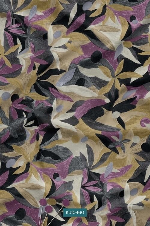 Abstract botanical digital printed fabric with modern floral design