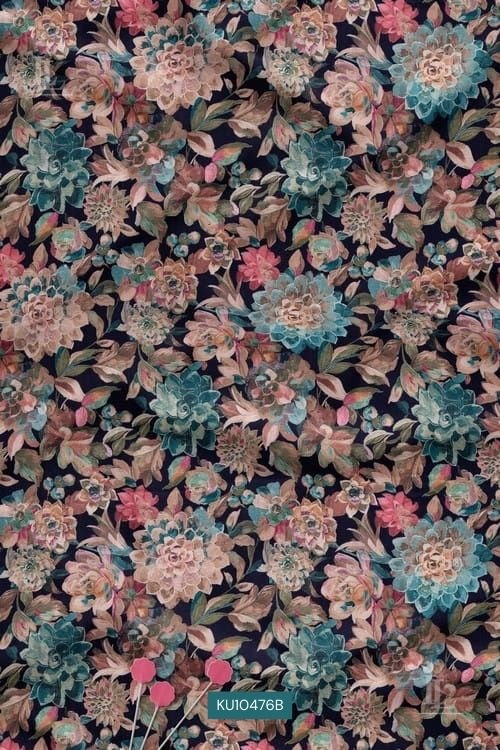 Luxury vintage floral digital printed fabric with rich botanical design