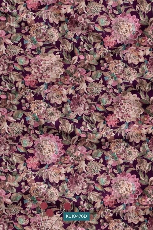 Vintage floral digital printed fabric with elegant botanical design