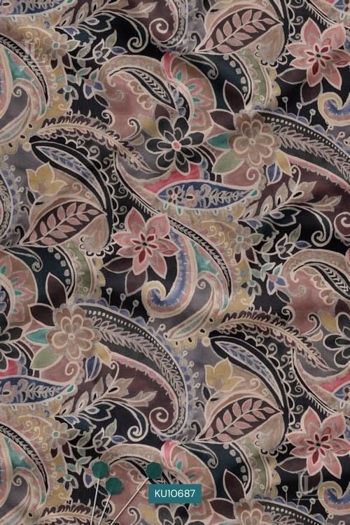 Vintage paisley digital printed fabric with intricate ornamental design