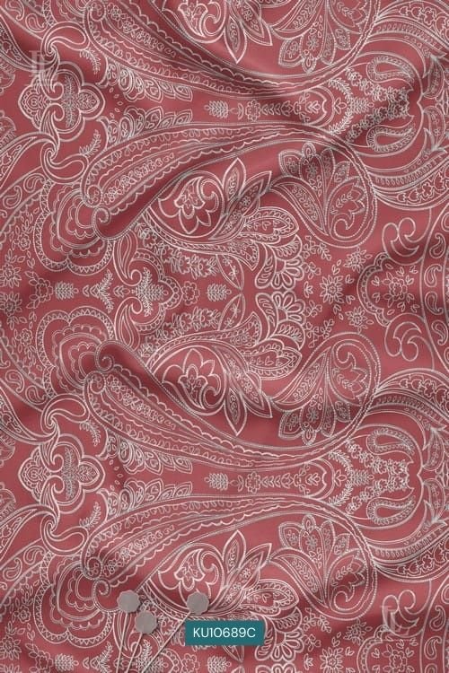 Rose pink base white paisley digital print fabric