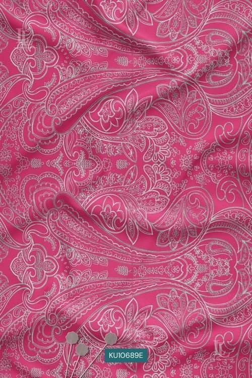 Pink base white paisley digital print fabric