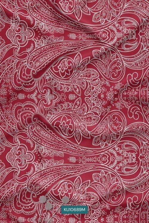 Red ethnic paisley Mughal buti all-over printed fabric