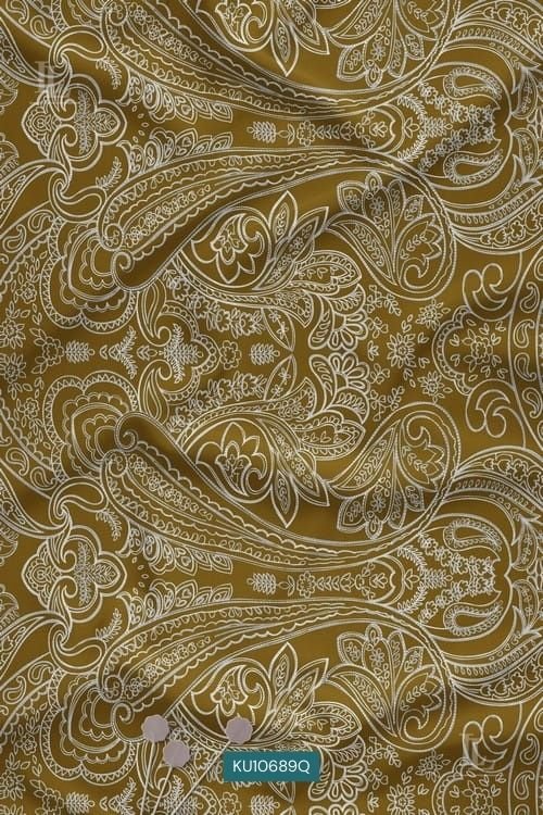 Mustard base white paisley digital print fabric