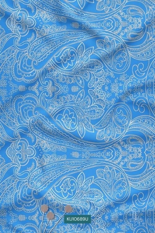 Royal Blue Paisley Ethnic Digital Print Fabric
