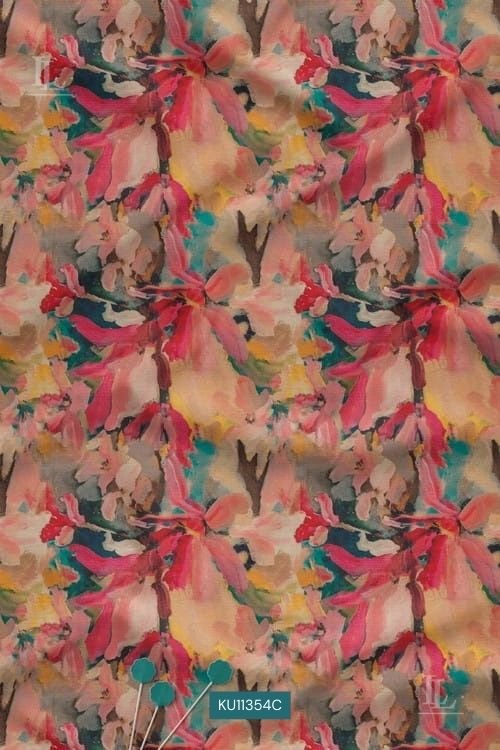 Vintage dusty rose floral digital print fabric on a black background