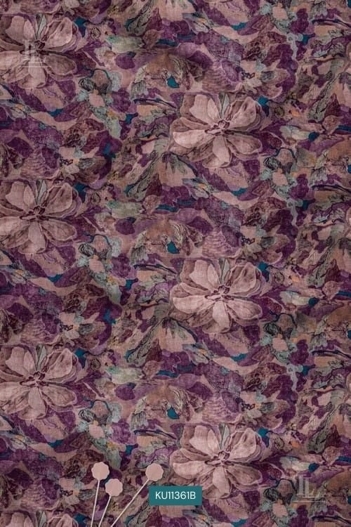 Purple watercolor floral printed fabric