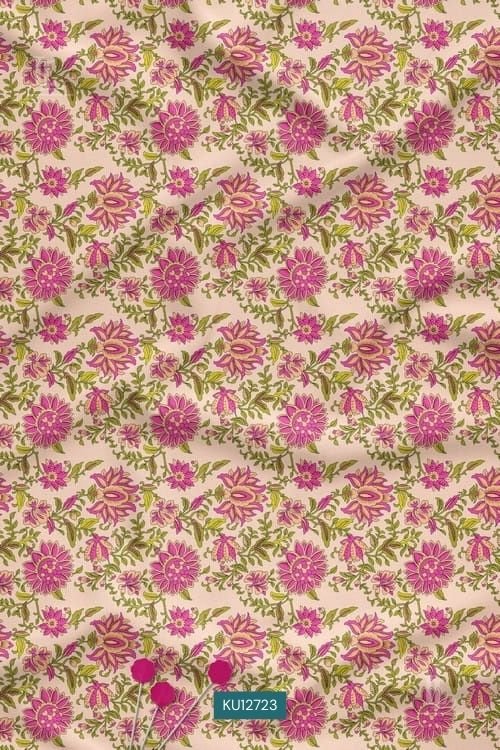 Cream pink floral digital printed fabric