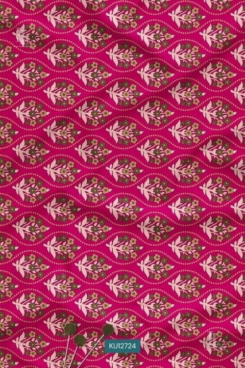 Rani pink traditional floral printed fabric