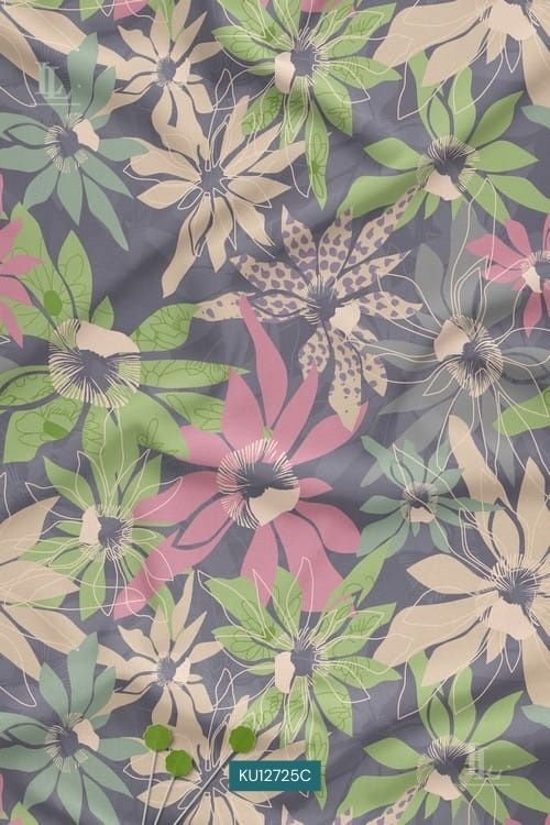Grey contemporary multicolor floral printed fabric