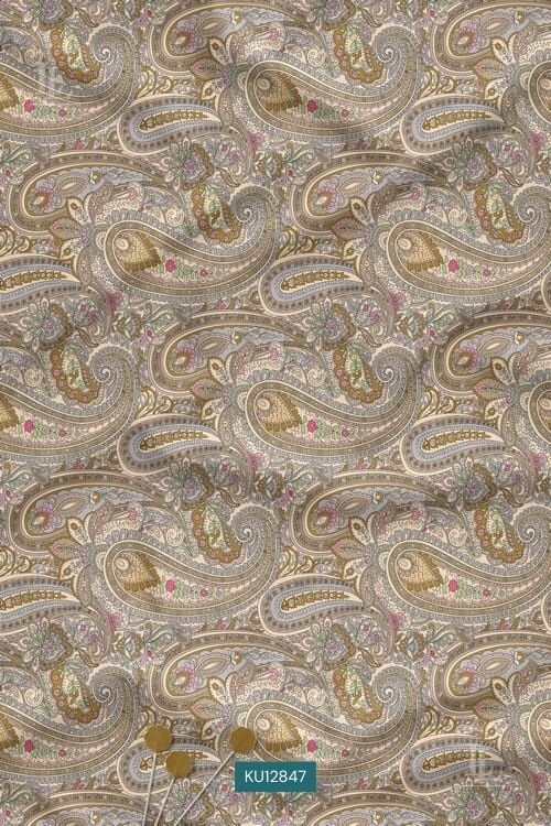 Ethnic paisley digital printed fabric with nature-inspired motifs