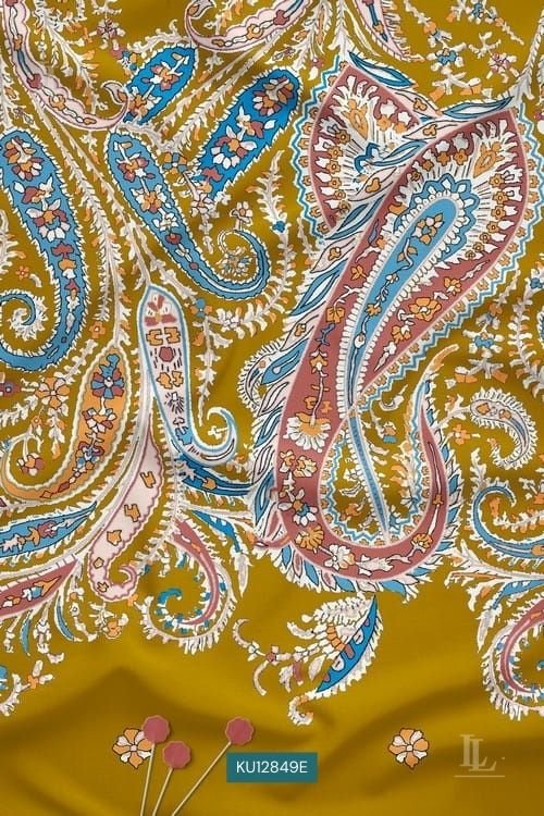 Luxury paisley kairi printed fabric with butti detailing