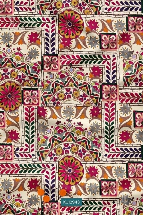 Vibrant folk art and geometric mosaic digital print