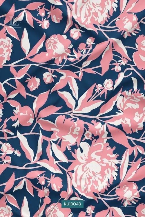 Navy blue blush pink floral digital fabric