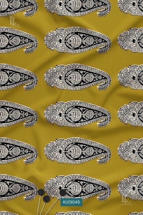Mustard yellow paisley digital print fabric