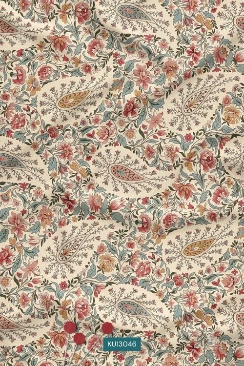 Ivory floral paisley digital print fabric