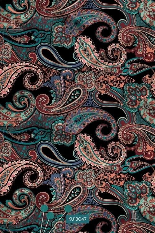 Black base bold paisley digital print fabric